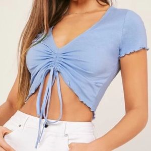 V-neck drawstring ruched crop top